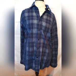 Banana Republic Mens Untucked Slim Fit Blue/Gold/White Iridescent Flannel Size L